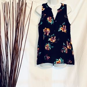Versatile, black, sheer, floral, Alice Blue Henry sleeveless blouse in medium.